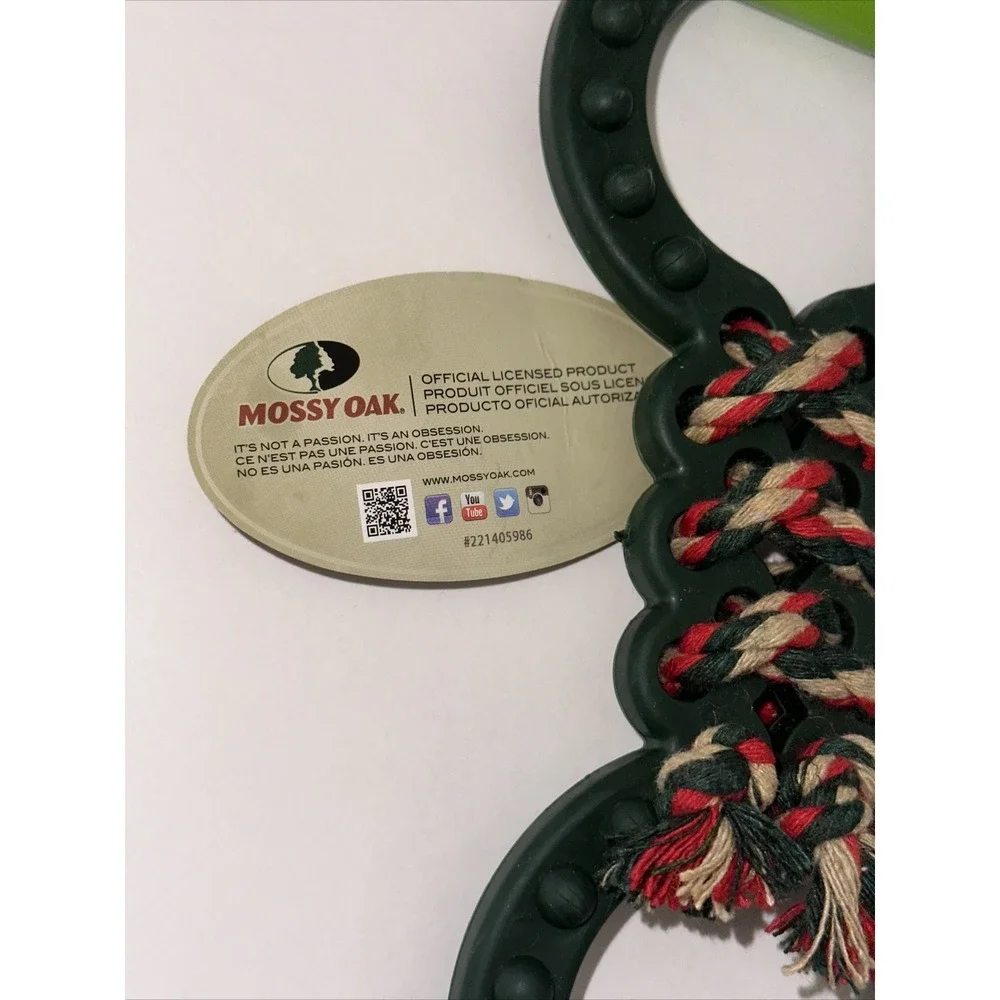 Mossy Oak Forever Pals Dog Rope Tug Toy Double‎ Ring Rubber Green Multi NWT